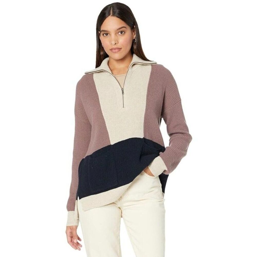 Madewell Glenbrook Sweater Womens XXS 2XS Purple Half Zip Colorblock Wool Blend